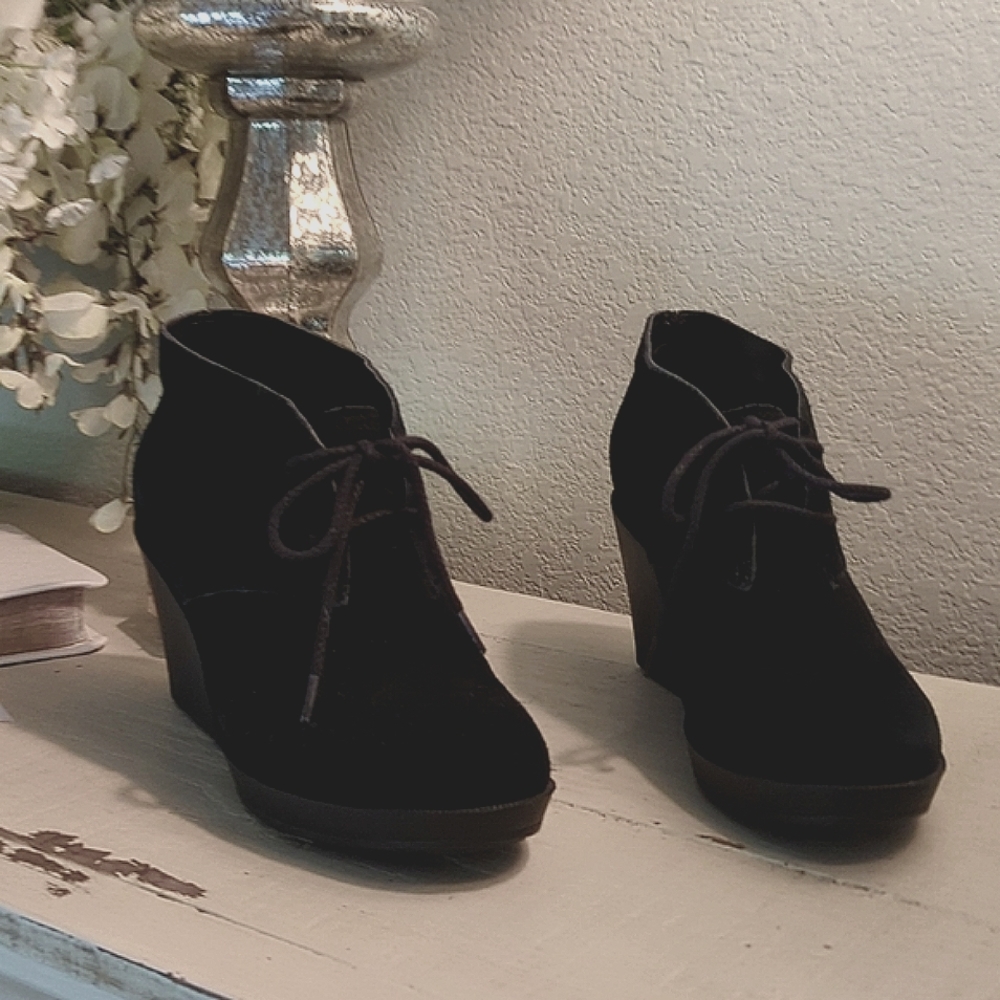 Cole Haan Black Suede Platform Wedges